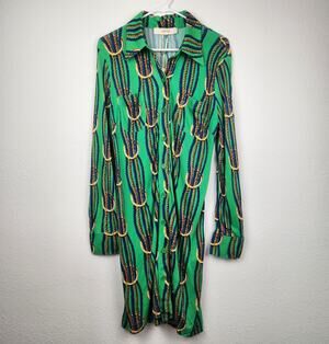 Jucca Green Dress Ropes Button Down Long Sleeve Size 46 Italian US Size 10 NWT
